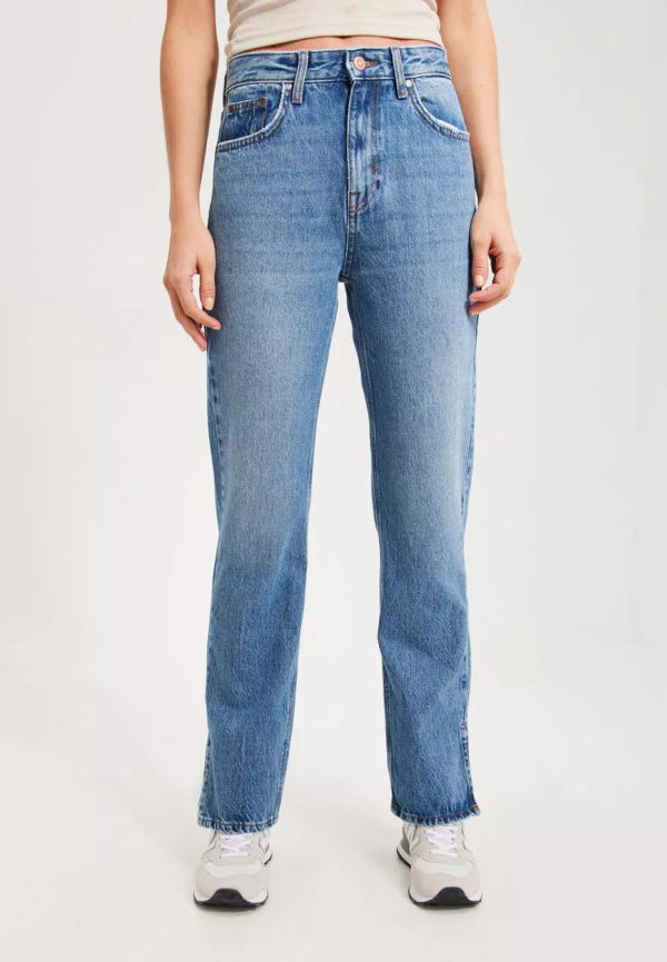 Only - High waisted jeans - Medium Blue Denim - Onlbillie Ex Hw Str Slit Dnm DOT025 - Jeans
