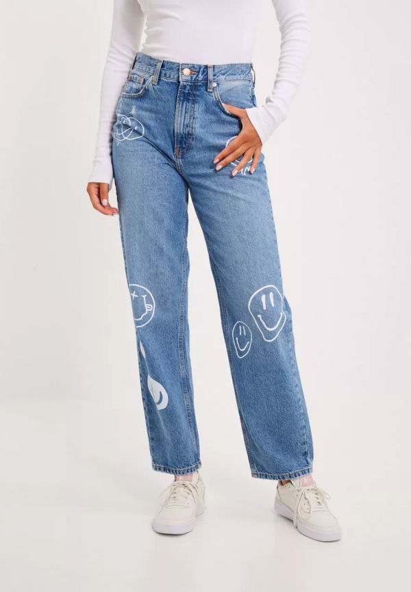 Only - High waisted jeans - Medium Blue Denim - Onlrobyn Ex Hw St La Smile Jns Cro - Jeans