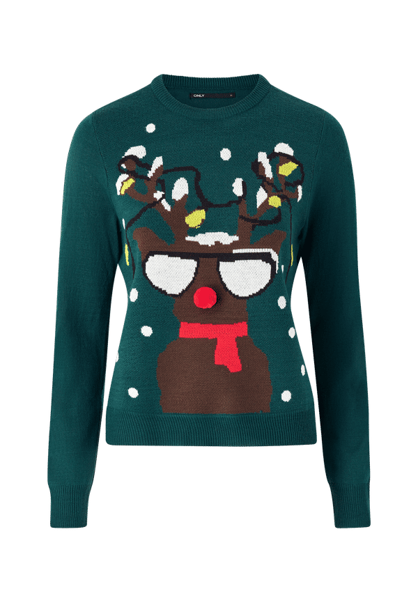 Only - Jultröja onlXmas Deco Stripe L/S Pullover Box Knt - Grön - 36