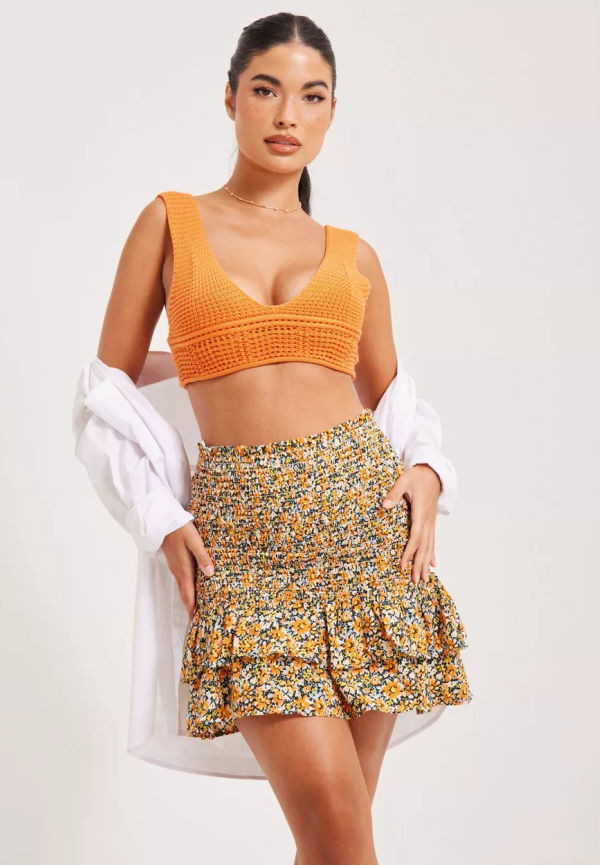 Only - Minikjolar - Sun Orange Miss Tribe Blossom - Onlzoey Layered Smock Skirt Ptm - Kjolar - miniskirts