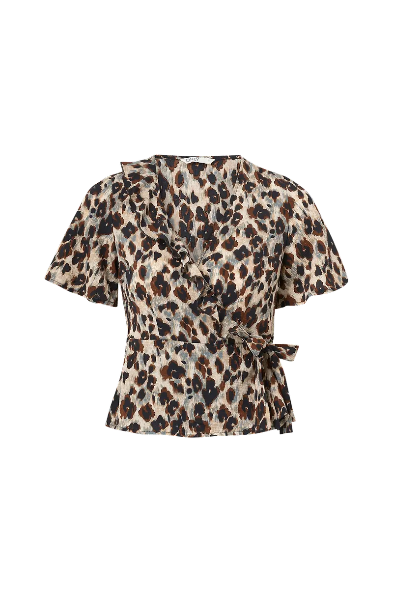 Only - Omlottblus onlCarly S/S Wrap Short Top Wvn - Vit