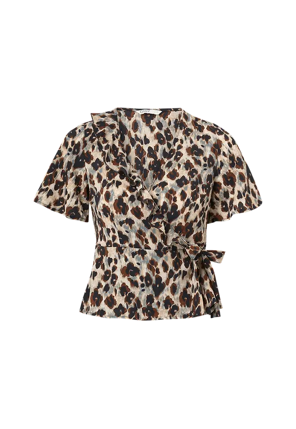 Only - Omlottblus onlCarly S/S Wrap Short Top Wvn - Vit
