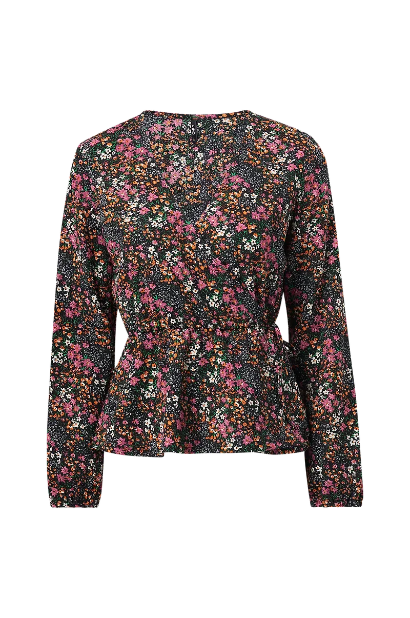 Only - Omlottblus onlOva L/S Wrap Top - Svart