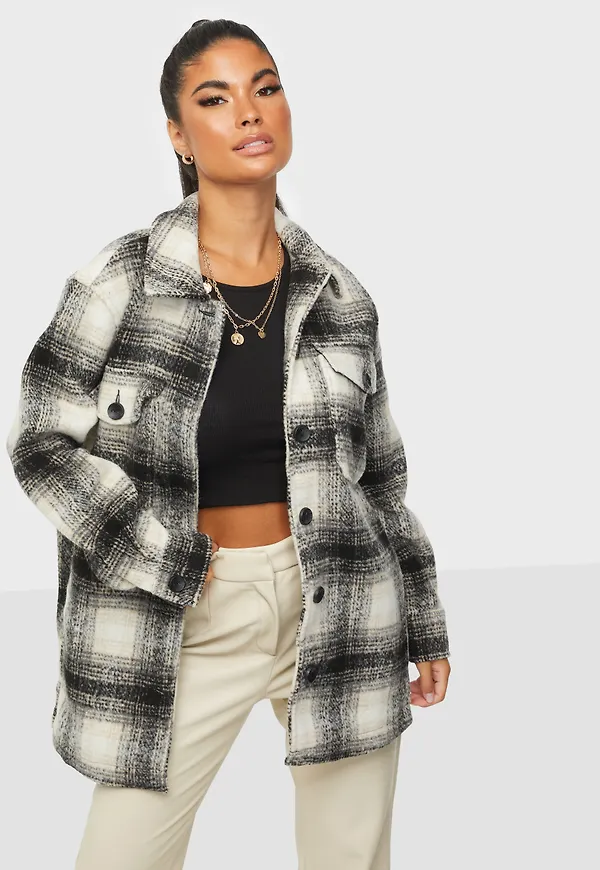 Only - skjortjackor - Pumice Stone Black - Onlallison Check Shacket Otw Noos - Jackor