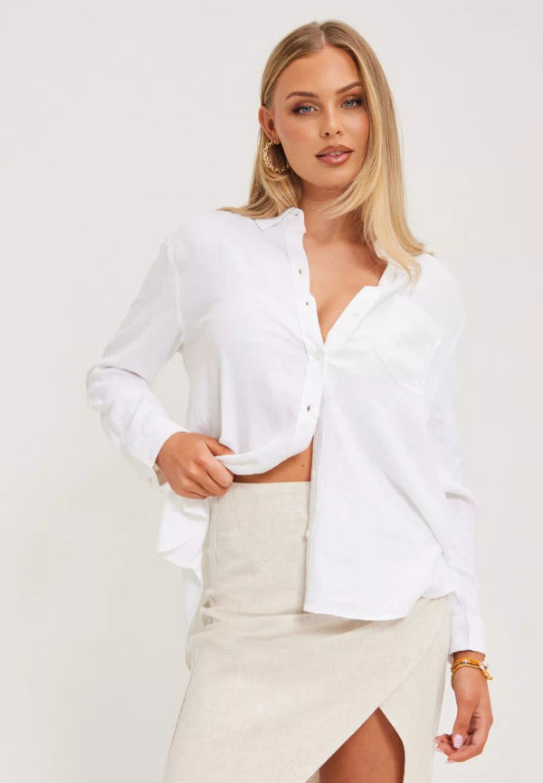 Only - Skjortor - Bright White - Onltokyo L/S Linen Blend Shirt Pnt - Blusar & Skjortor - shirts