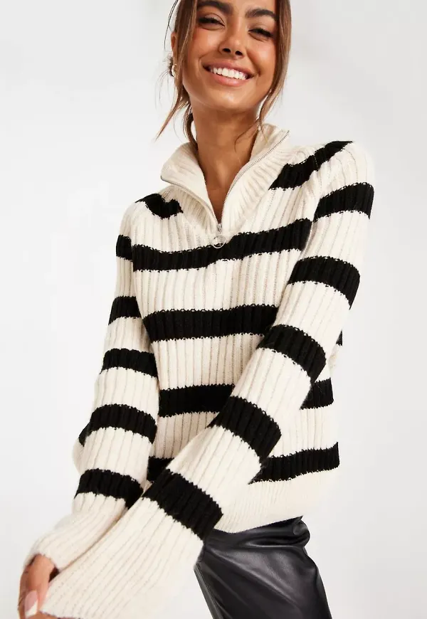 Only - Stickade tröjor - Birch Black - Onlleise Freya Ls Zip High Neck Pul - Tröjor - Knitted sweaters
