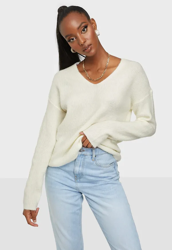 Only - Stickade tröjor - Birch Melange - Onlcamilla V-Neck L/S Pullover Knt - Tröjor - Knitted sweaters