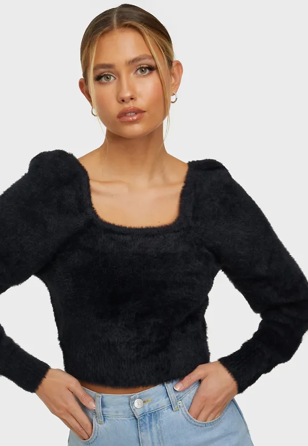 Only - Stickade tröjor - Black - Onlpiumo L/S Squareneck Pullover Kn - Tröjor - Knitted sweaters