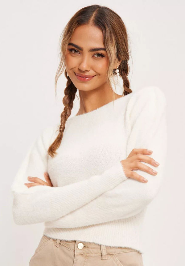 Only - Stickade tröjor - Cloud Dancer - Onlella Piumo L/S Puff Pullover Cc - Tröjor - Knitted sweaters