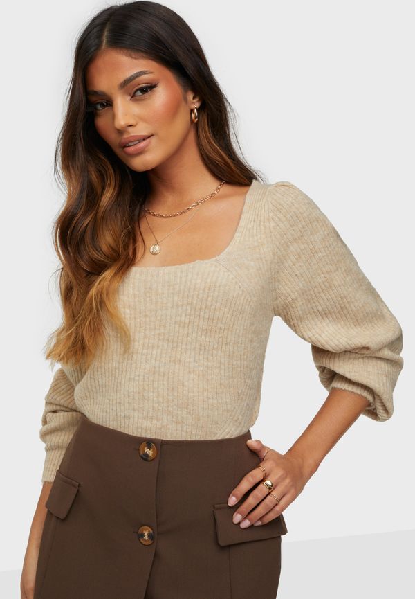 Only - Stickade tröjor - Pumice Stone Melange - Onlkarinna L/S Squareneck Pullover - Tröjor - Knitted sweaters