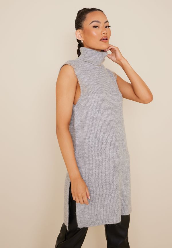 Only - Stickade västar - Light Grey Melange - Onlcora Long Rollneck Vest Knt - Tröjor