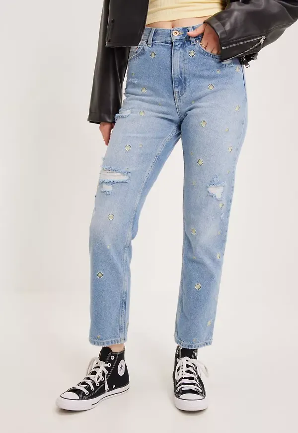 Only - Straight jeans - Light Blue Denim - Onlfine Hw Emb Straight Ank Jns Dot - Jeans