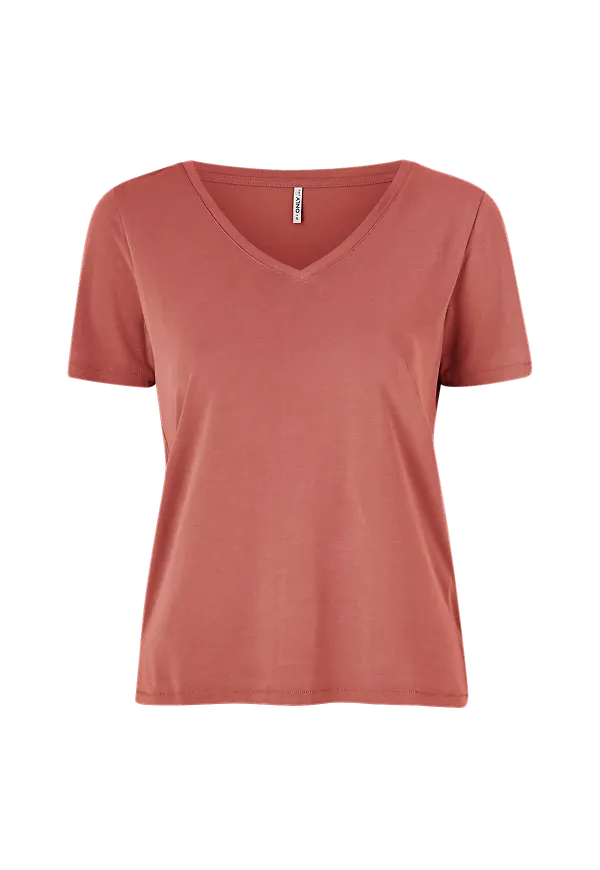 Only - Topp onlFree Life S/S V-neck Top - Röd - 36