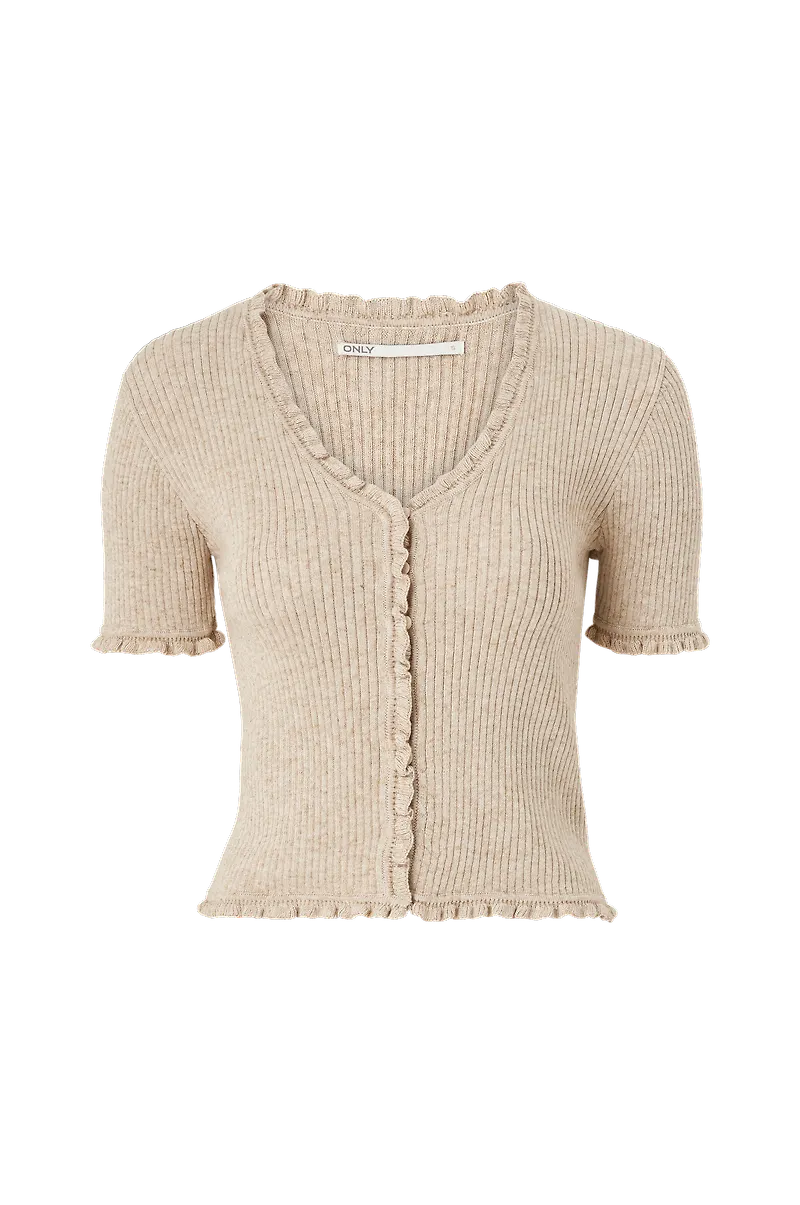 Only - Topp onlLina S/S Ruffle Cardigan Knt - Beige