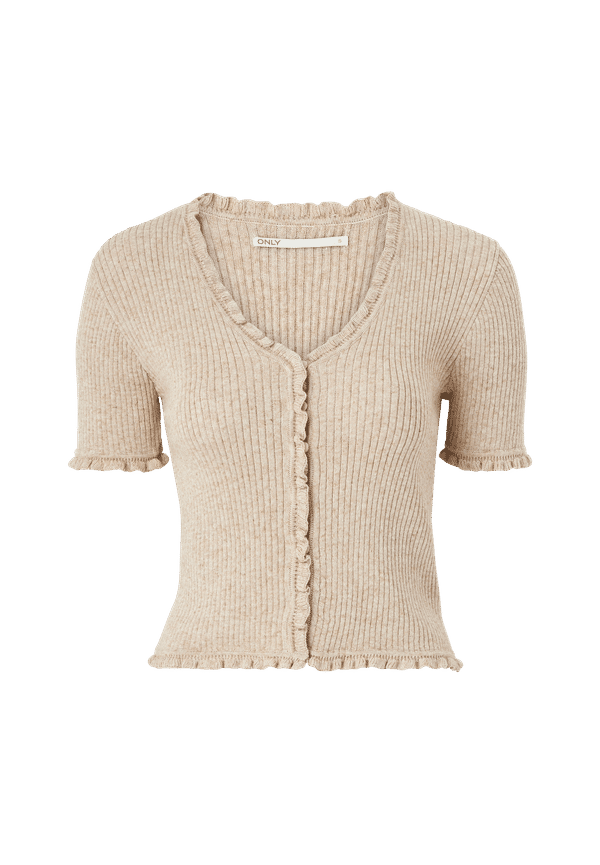 Only - Topp onlLina S/S Ruffle Cardigan Knt - Beige