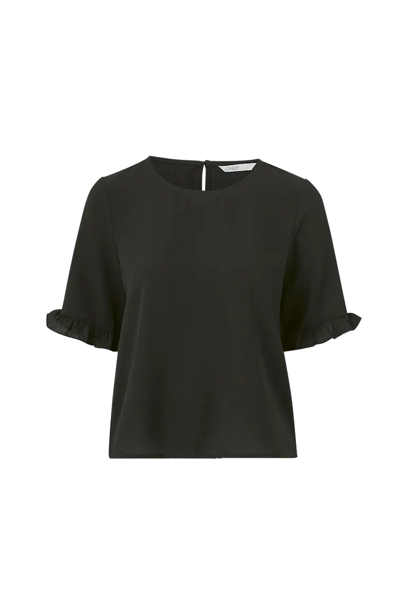 Only - Topp onlNova Lux S/S Frill Top Solid - Svart - 34
