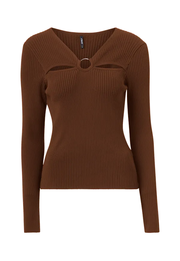 Only - Topp onlPerla L/S Peek A Boo Pullover - Brun