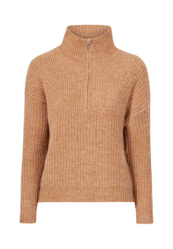 Only - Tröja onlEmily Life L/S Zip Pullover Knt - Brun