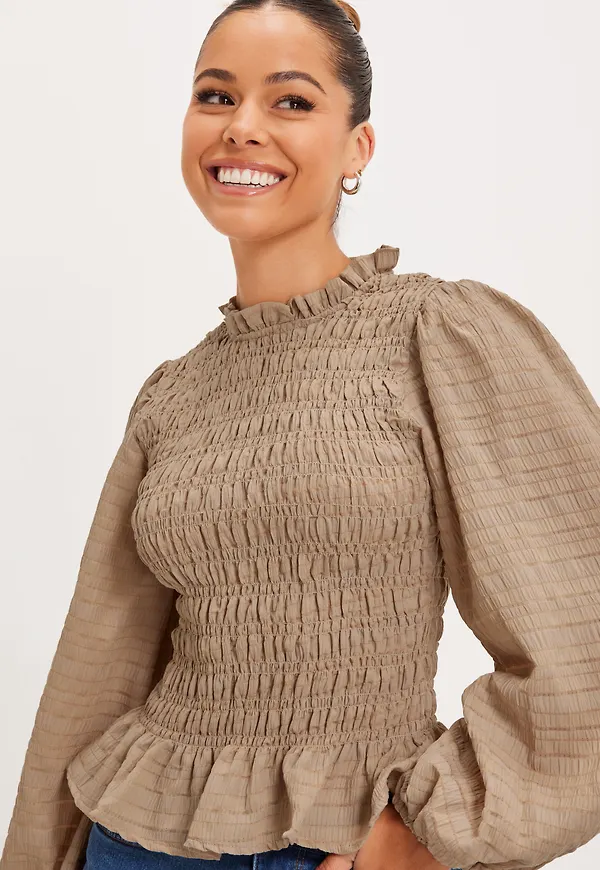 Only - Vardagsblusar - Humus - Onlcarla Ls Smock Top Nn - Blusar & Skjortor - Everyday blouses