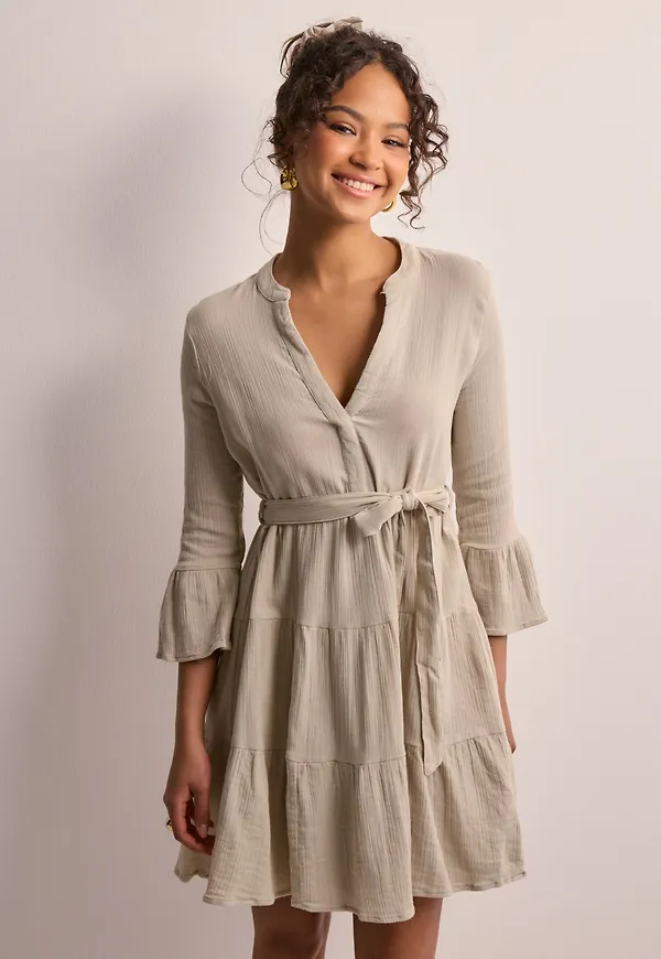 Only - Beige - Onlidia 3/4 Belt Short Dress Wvn No