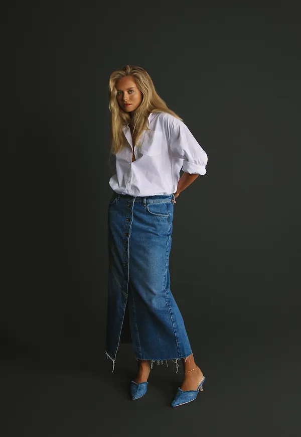 Only - Blå - Onlsheena Mw Long Dnm Skirt