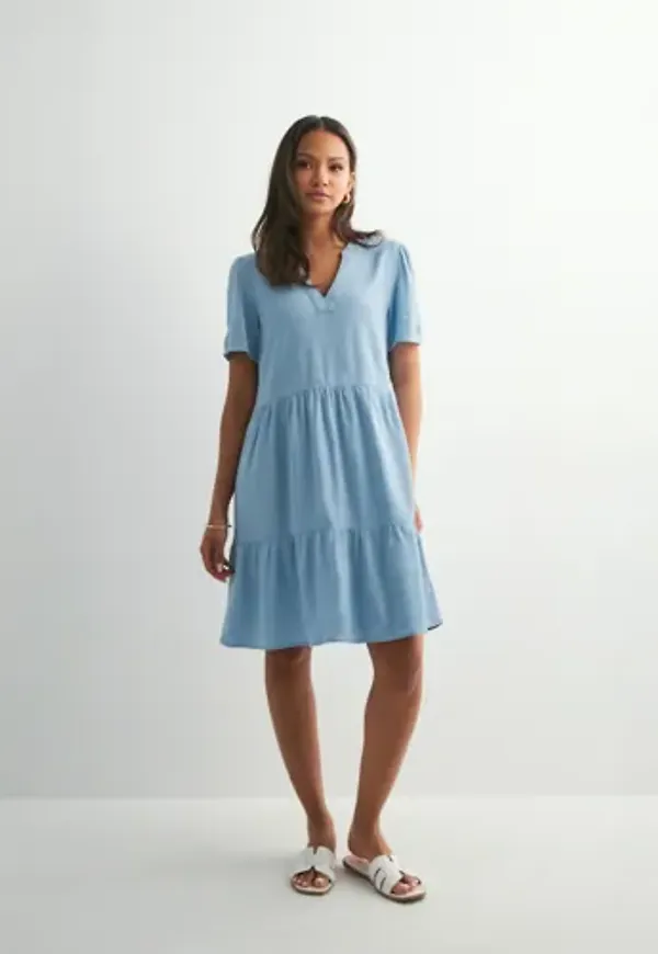 Only - Blå - Onltiri-Caro S/S V-Neck Lin Dress C