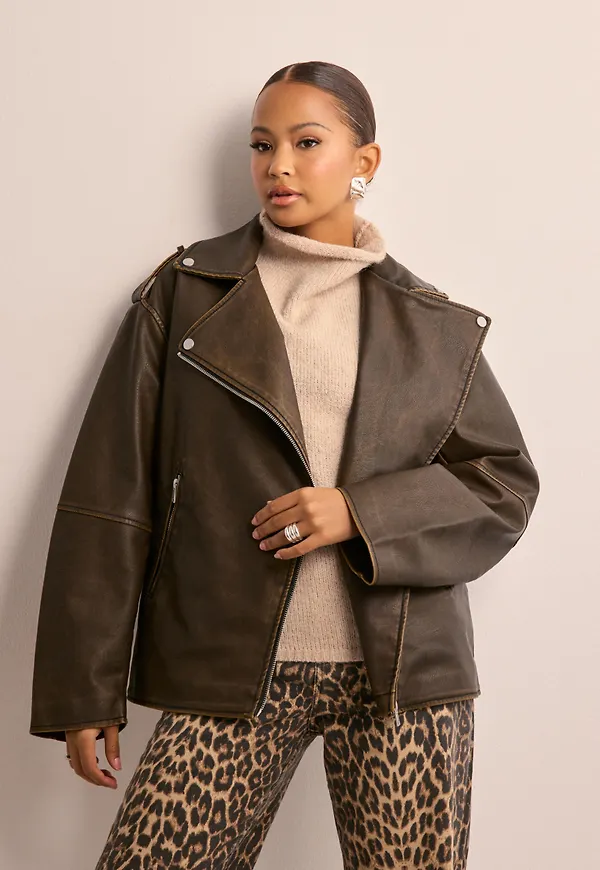 Only - Brun - Onlmontana Faux Leather Biker Cc Ot