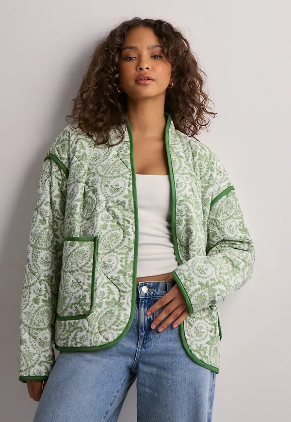 Only - Grön - Onlelvira Quilted Aop Coatigan Otw
