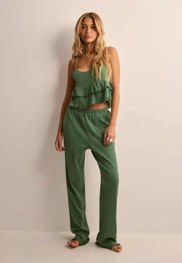 Only - Grön - Onlwilma Waffle Crop Nightwear Set