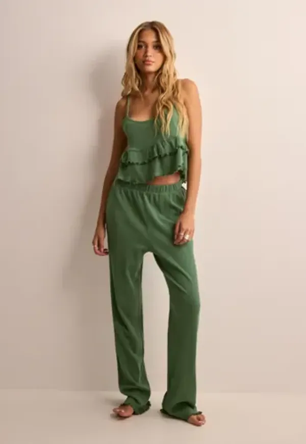 Only - Grön - Onlwilma Waffle Crop Nightwear Set