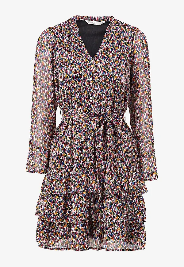 Only - Klänning onlMila Lurex 7/8 Ruffle Dress - Flerfärgad