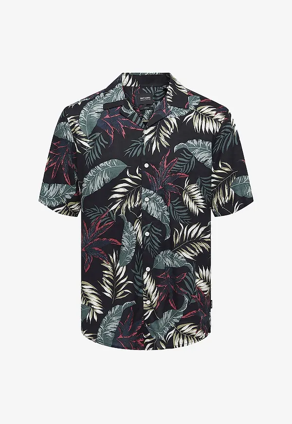 ONLY & SONS - Skjorta onsWayne Life Aop SS Viscose Shirt - Svart
