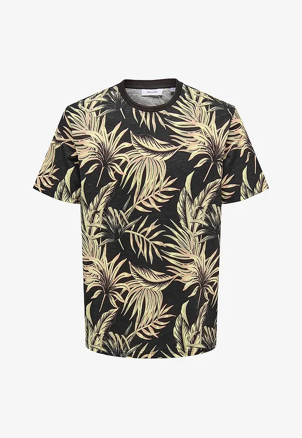 ONLY & SONS - T-shirt onsKash Reg Leaf Aop SS Tee - Svart