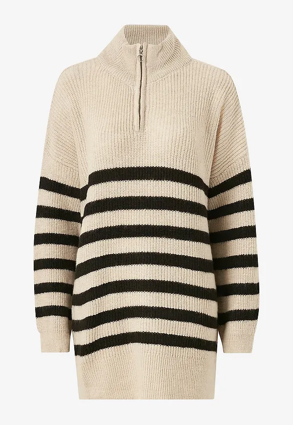 Only - Tröja onlAlfrida LS Zip Highneck - Beige