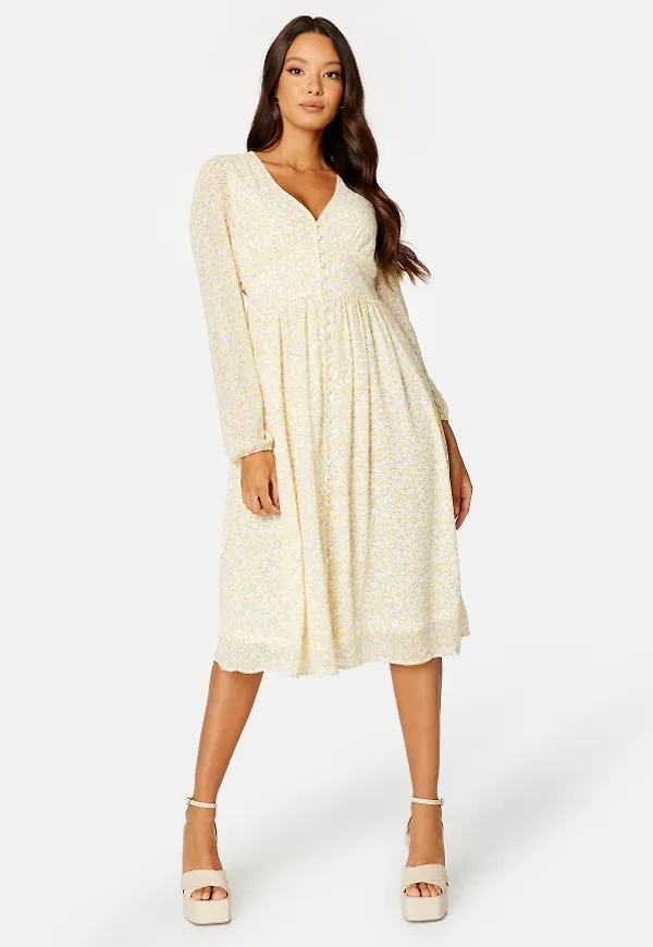 ONLY Amanda L/S Midi Dress Cloud Dancer AOP:ALL M