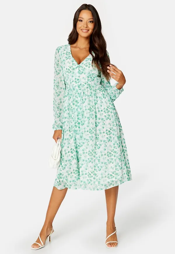 ONLY Amanda L/S Midi Dress Cloud Dancer AOP:ALL M