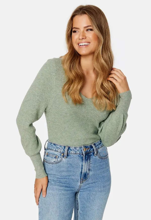 ONLY Atia L/S V-Neck Pullover Chinois Green Melang XS