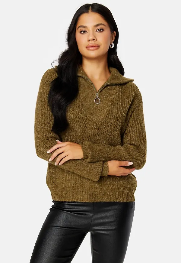 ONLY Baker L/S Zip Pullover Cocoa Brown Melange M