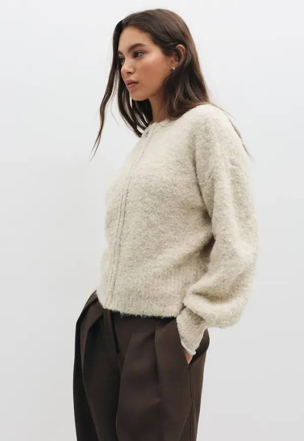 Only - Beige - Onlbouble Ls O-Neck Zip Cardigan Kn