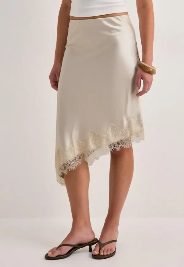 Only - Beige - Onlfaraya Satin Lace Skirt Wvn