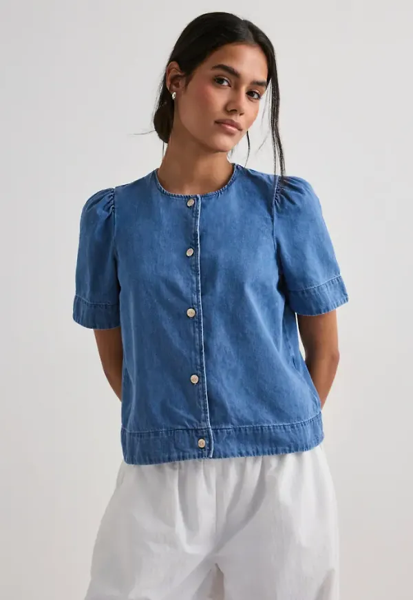 Only - Blå - Onlastra Ss Dnm Shirt Qyt