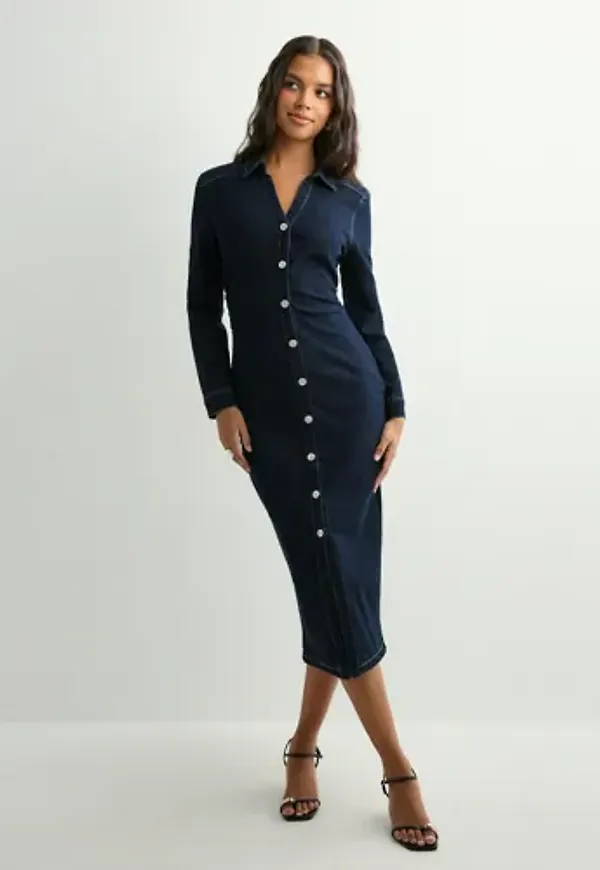 Only - Blå - Onlcaitlin Ls Dnm Dress Bj