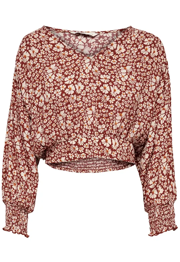 ONLY Blus 'Vinnie' kräm / senap / roströd