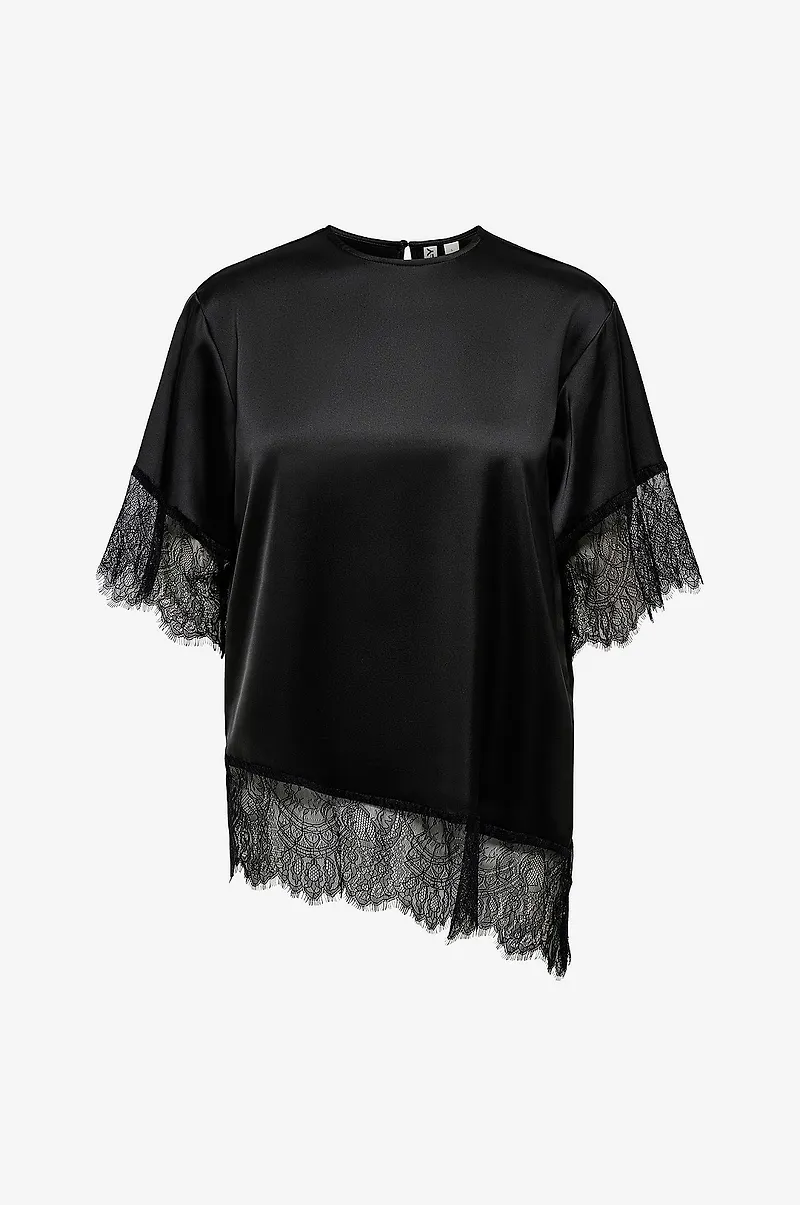 Only - Blus Onlindona 2/4 Satin Lace Top Wvn - Svart