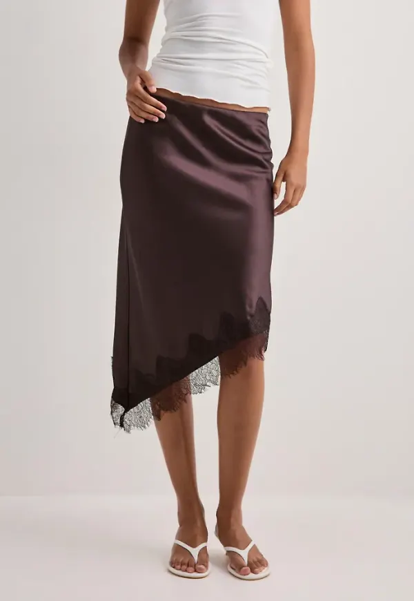 Only - Brun - Onlfaraya Satin Lace Skirt Wvn