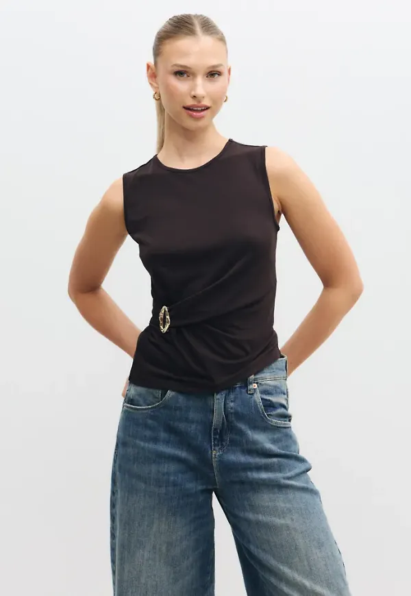Only - Brun - Onlhaze S/L Buckle Top Jrs