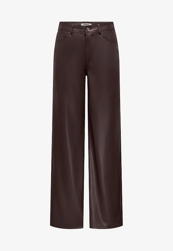 Only - Byxor Onlsmooth Hw Faux Leath Wide Pant C - Brun