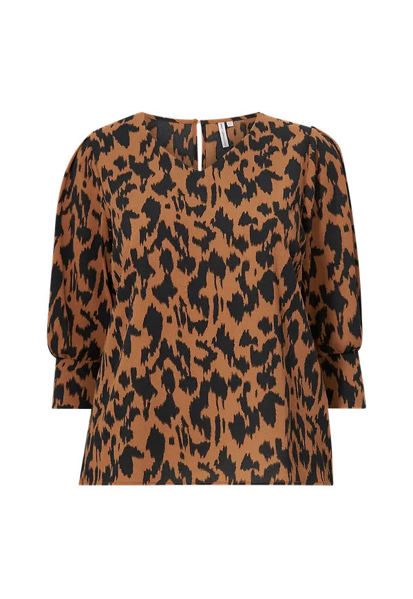 Only Carmakoma - Blus carLuxsiliva 4/5 V-neck Top Aop - Brun