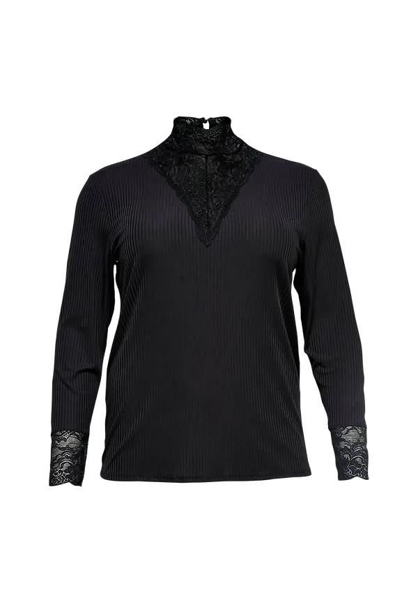 Only Carmakoma - Topp carLace Highneck L/S Top - Svart - 42/44