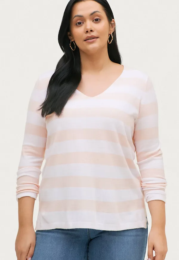 Only Carmakoma - Tröja Carmelinna L/S V-Neck Pullover Knit - Rosa